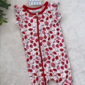 NWT Bestaroo Strawberry Fields Bamboo Romper 12-18M Flutter Sleeves